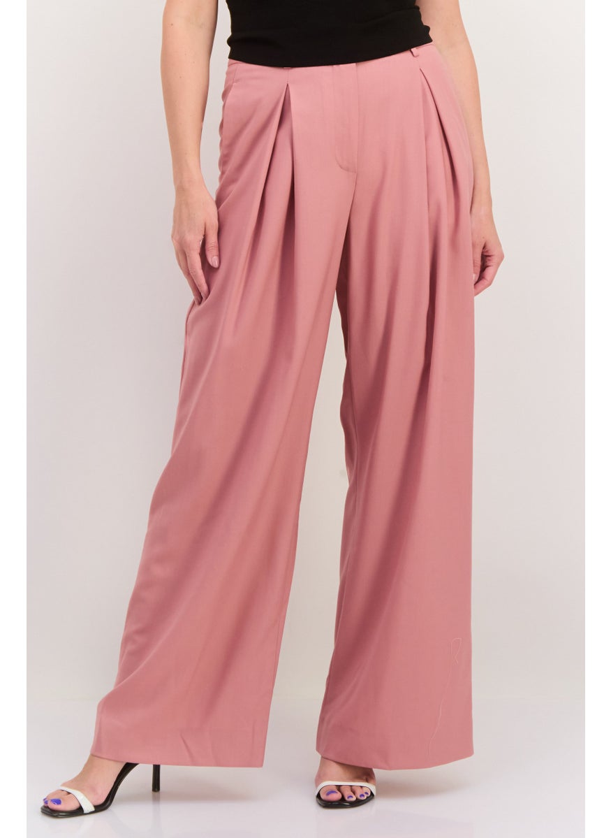 GANT - Women Regular Fit Pleated High Rise Wide Leg Pant, Terracotta Pink - Image 1