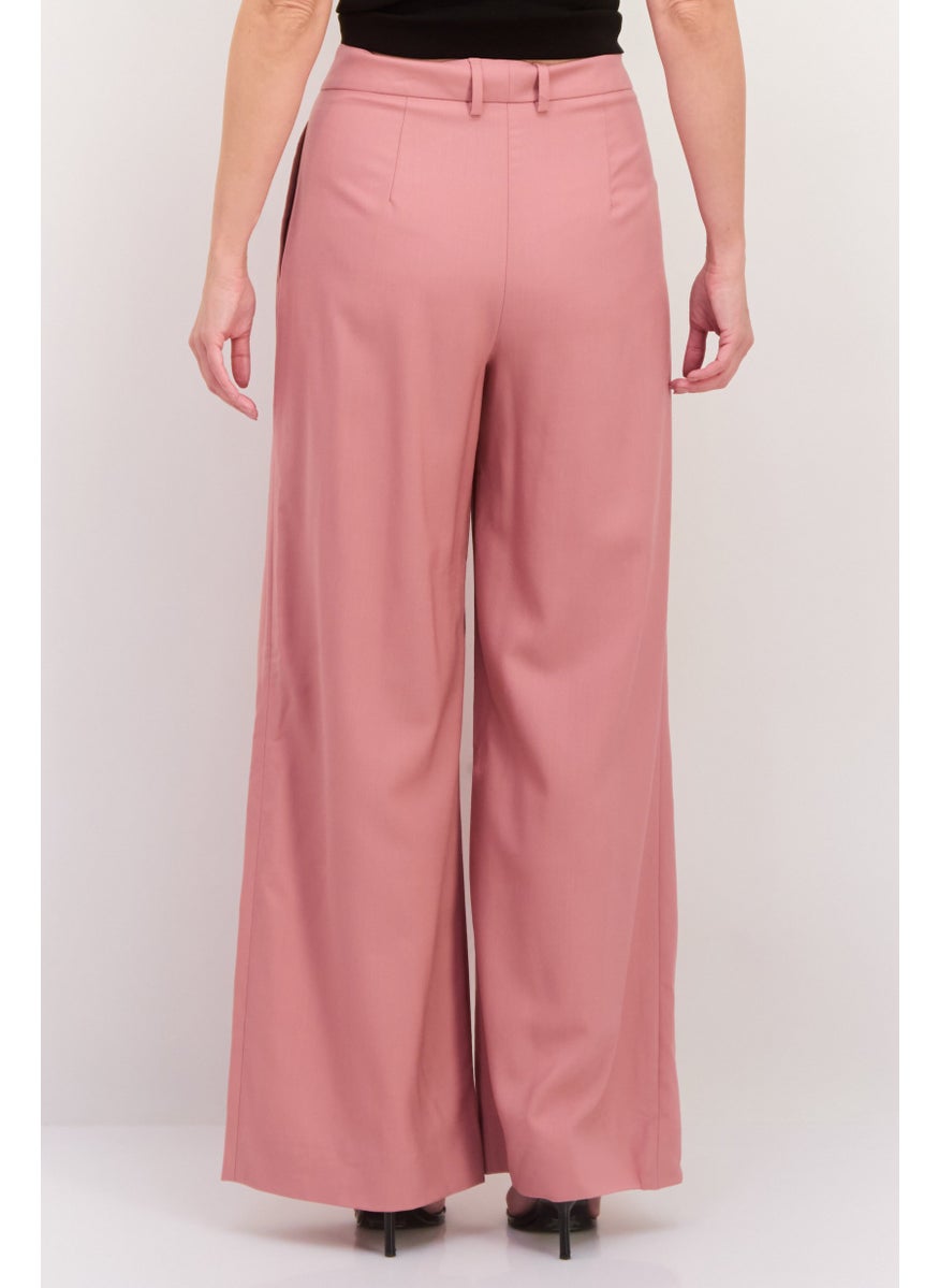 GANT - Women Regular Fit Pleated High Rise Wide Leg Pant, Terracotta Pink - Image 1