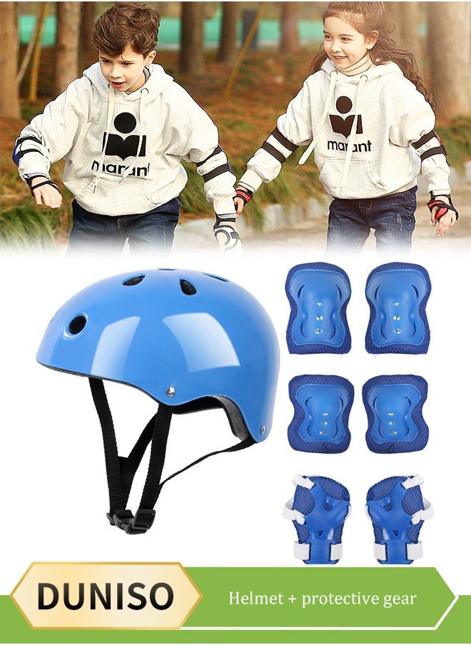 DUNISO 7 Pcs Kids Protective Gear Set, Kids Helmet Knee Elbow Pads Wrist Guard Sport Protective Gear Adjustable Scooter Skateboard Roller Bike Skate Cycling Safety Set(blue)  - Image 1