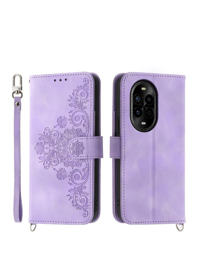 اس-توب جراب لهاتف Huawei nova 13 Pro مصنوع من الجلد ومزين بنقشة زهور - Image 1