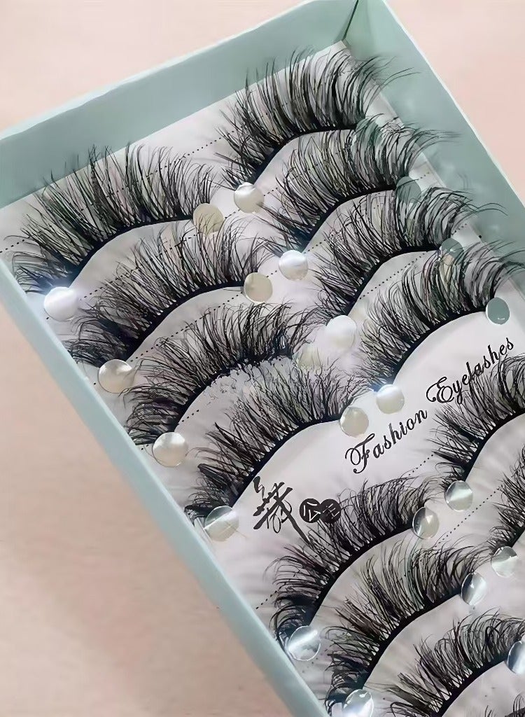 Natural False Eyelashes Wispy Cat Eye Lashes Reusable Self-Adhesive Eyelashes Fluffy Pack 3D Strip Short Volume Fake Eyelashes 10 Pack Special