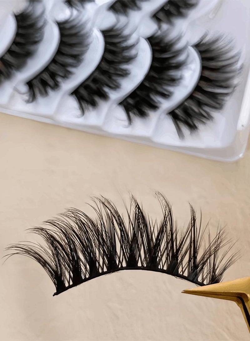 Natural False Eyelashes Wispy Cat Eye Lashes Reusable Self-Adhesive Eyelashes Fluffy Pack 3D Strip Short Volume Fake Eyelashes 10 Pack Special