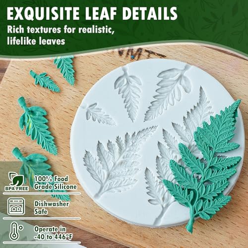 HKNMTT Leaf Fondant Silicone Mold Small Maple Shapes, 34 Cavity Tree Fern Leaves Rose Flower for Cake Cupcake Topper Craft Decorating Sugar Candy Clay Plant Moulds DIY BPA Free - Image 3