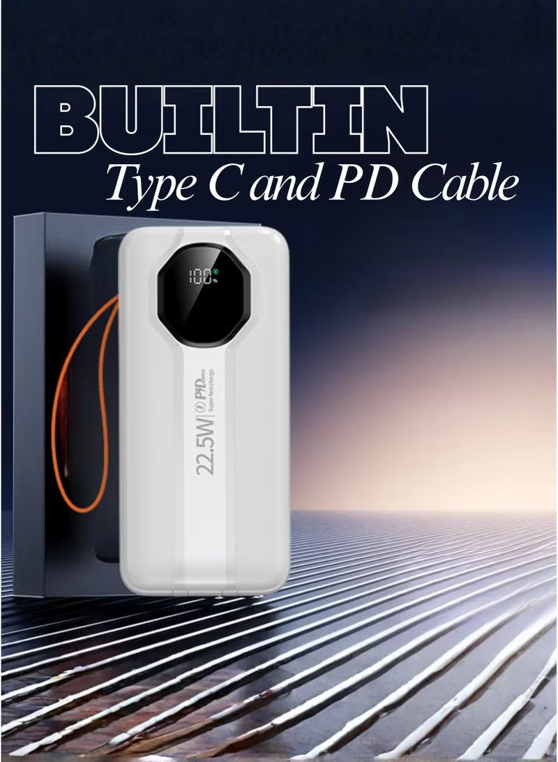 LEVINO N60 Power Bank 50000mAh – 22.5W Ultra Fast Charging, Built-in Type-C & Lightning Cables, 4 USB + 2 PD Ports, Digital LED Display, High-Capacity Portable Charger for Smartphones & Tablets – White - Image 3