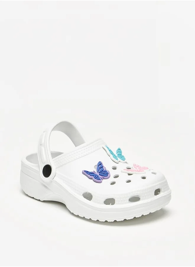 أكوا Girls Butterfly Applique Slip-On Clogs