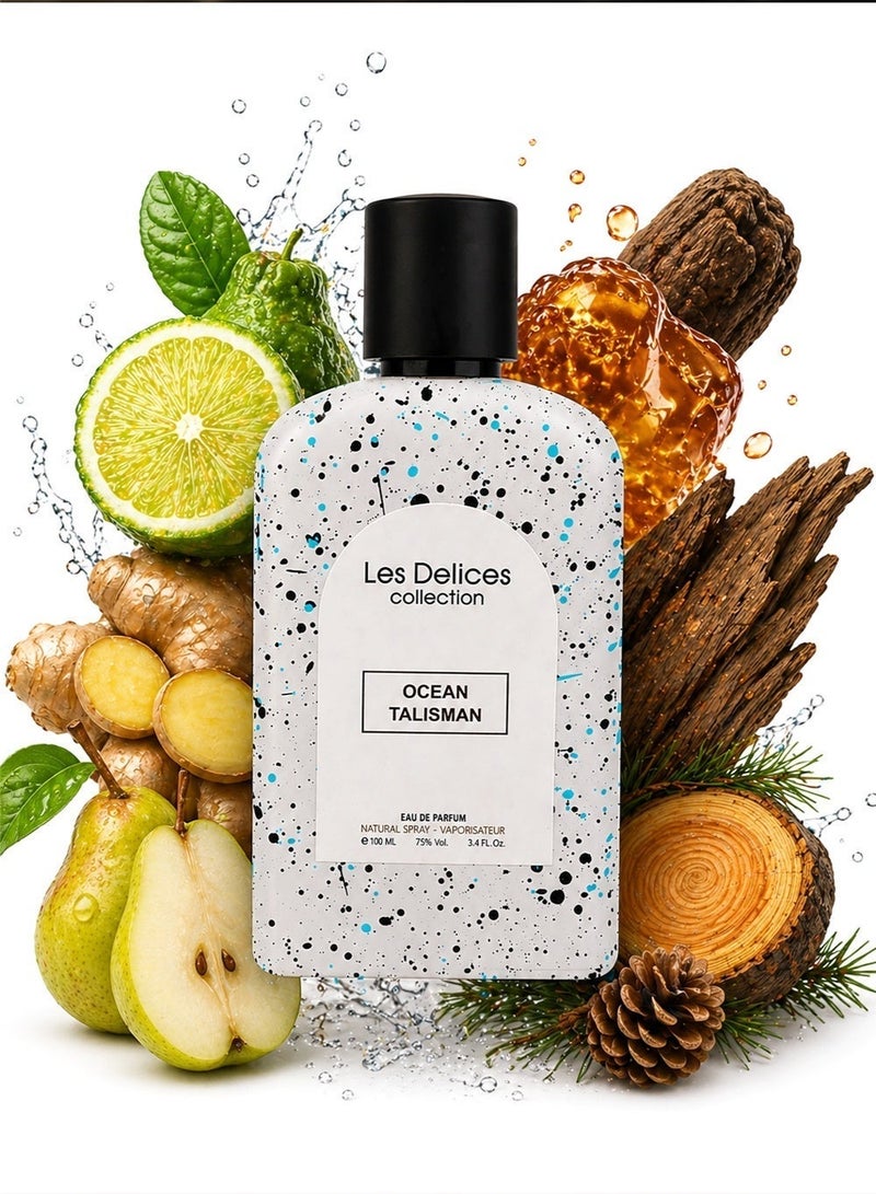 Divina Ocean Talisman Eau de Parfum 100ml Unisex - Les Delices Collection, Long Lasting Fresh Fruity Musky Perfume with Pear, Bergamot, Ginger, Musk & Amber - Image 1