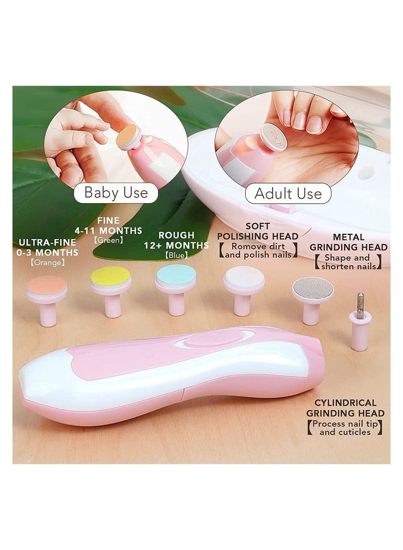 Electric Baby Nail Trimmer - Safe Toenail and Fingernails Care Trim with LED Light for Infant Toddlers Kids Adults - with 6 Interchangeable Pads and Adjustable Speed - Image 4