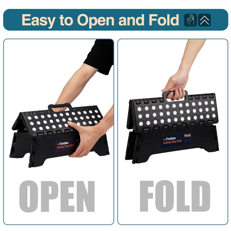 Flottian 5" Folding Step Stool for Adults and Kids 15-Inch Extra Wide Stool Holds Up to 300 lbs,Non-Slip Folding Stools with Handle,Compact Plastic Foldable Step Stool for Bathroom,Kitchen,ect - Image 5