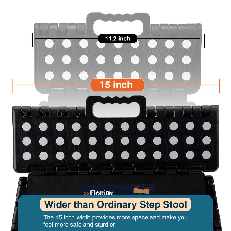 Flottian 5" Folding Step Stool for Adults and Kids 15-Inch Extra Wide Stool Holds Up to 300 lbs,Non-Slip Folding Stools with Handle,Compact Plastic Foldable Step Stool for Bathroom,Kitchen,ect - Image 3