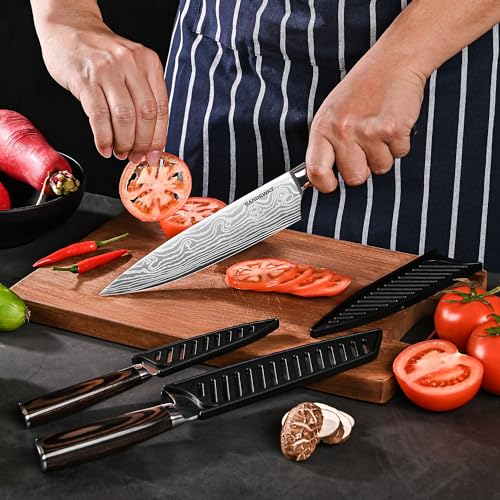SANDEWILY Professional Kitchen Knives High Carbon Stainless Steel Chef Knife Set,3PCS Ultra Sharp Japanese Knife with Sheath,Ergonomic Pakkawood Handle Elegant Gift Box for Home or Restaurant - Image 5