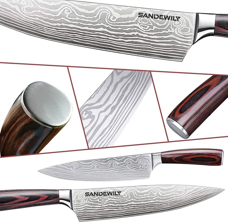 SANDEWILY Professional Kitchen Knives High Carbon Stainless Steel Chef Knife Set,3PCS Ultra Sharp Japanese Knife with Sheath,Ergonomic Pakkawood Handle Elegant Gift Box for Home or Restaurant - Image 3