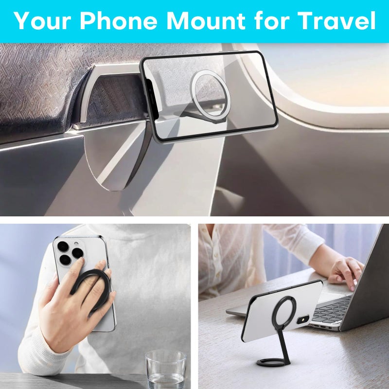 MCCHJoy Mini Airplane Magnetic Phone Holder MagSafe Compatible Magnetic Travel Phone Mount Must-Have Long Flight Accessories Travel Essentials, Upgraded Version with Stronger Hinges and One-Sided Magnets - Image 3