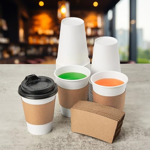 RACETOP [100 pack] Disposable Coffee Cups with Lids 12 oz, Hot Paper Cups with Lids, To Go Cup with Lid - Image 2