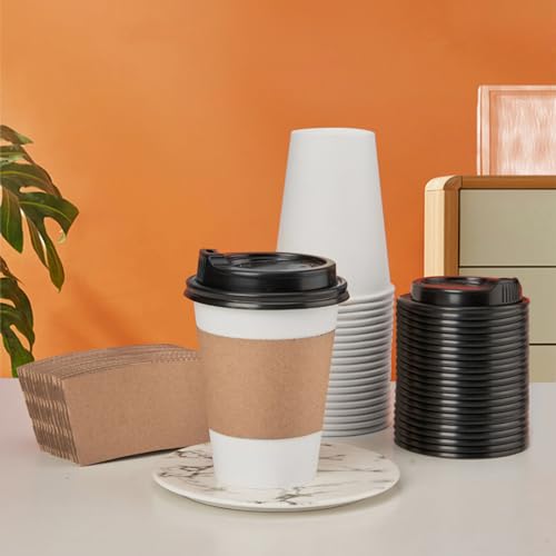 RACETOP [100 pack] Disposable Coffee Cups with Lids 12 oz, Hot Paper Cups with Lids, To Go Cup with Lid - Image 3