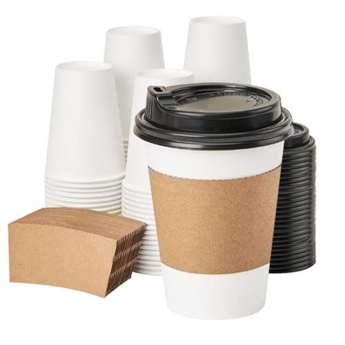 RACETOP [100 pack] Disposable Coffee Cups with Lids 12 oz, Hot Paper Cups with Lids, To Go Cup with Lid - Image 1