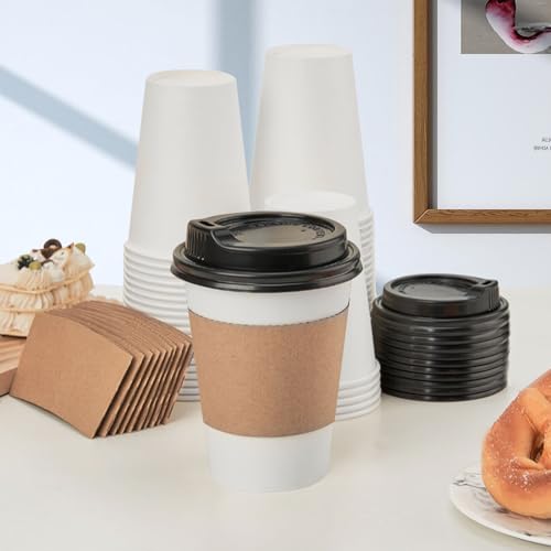RACETOP [100 pack] Disposable Coffee Cups with Lids 12 oz, Hot Paper Cups with Lids, To Go Cup with Lid - Image 5