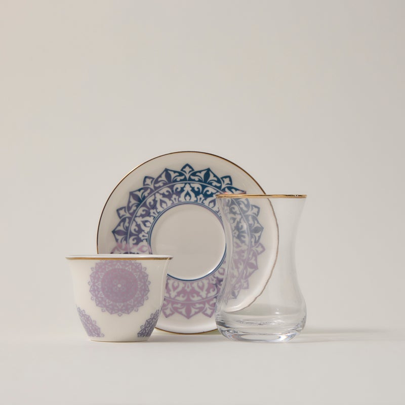 La Mesa white porcelain and glass tea and coffee cups set 18 pcs - Image 2