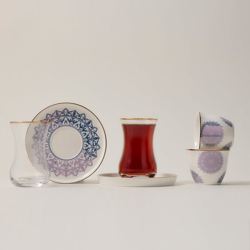 La Mesa white porcelain and glass tea and coffee cups set 18 pcs - Image 1