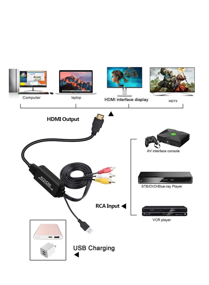 SYOSI محول RCA إلى HDMI، كابل محول AV إلى HDMI، 3RCA CVBS مركب صوت فيديو إلى 1080P HDMI يدعم PAL NTSC لأجهزة الكمبيوتر المحمولة Xbox PS3 PS4 التلفاز STB VHS VCR الكاميرا DVD وغيرها - Image 2