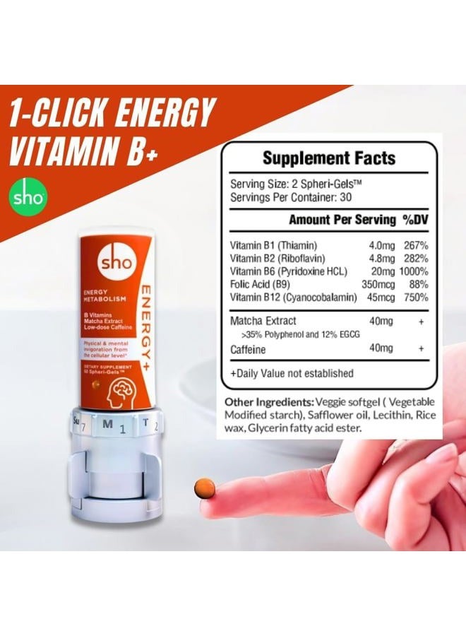 SHO Energy+ Kit Vegan Energy & Focus Supplements 60 Pills-Matcha Extract, Methylated B Complex Vitamin B Complex, and Caffeine Natural Energy Booster for Men & Women Without Crash & Jitters  - Image 4