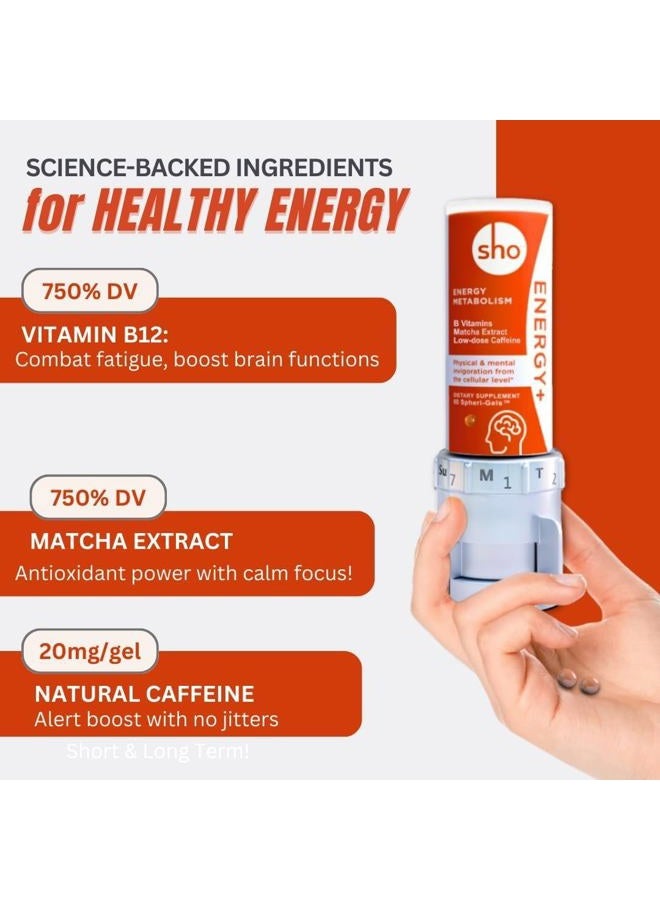 SHO Energy+ Kit Vegan Energy & Focus Supplements 60 Pills-Matcha Extract, Methylated B Complex Vitamin B Complex, and Caffeine Natural Energy Booster for Men & Women Without Crash & Jitters  - Image 2