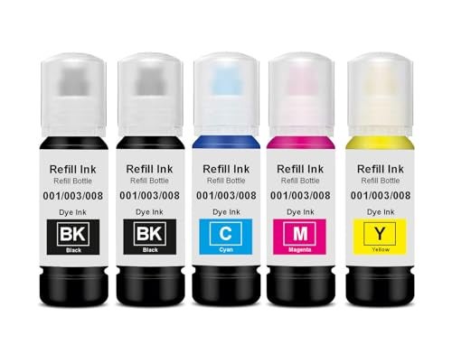 KOSH 003 Refill Ink Compatible for Epson L3110, L3150, L3250, L3252 L3115, L3116, L3101, L3210, L3215, L3216, L3151, L3152, L3156, L5190 Printer (5, (2X Black) Cyan Magenta Yellow) - Image 1