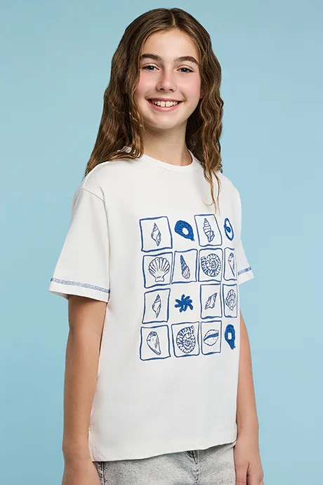 أر أند بي Printed T-Shirt with Crew Neck and Short Sleeves
