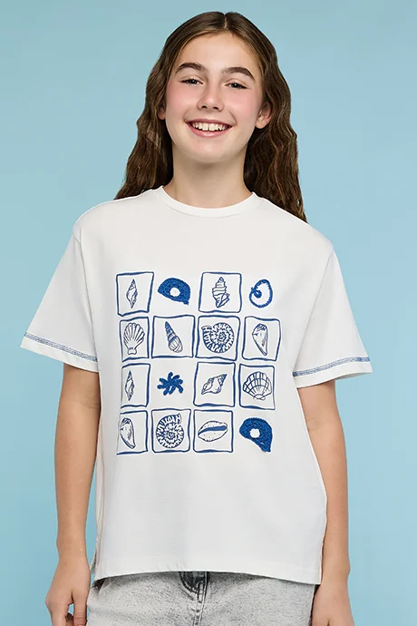 أر أند بي Printed T-Shirt with Crew Neck and Short Sleeves