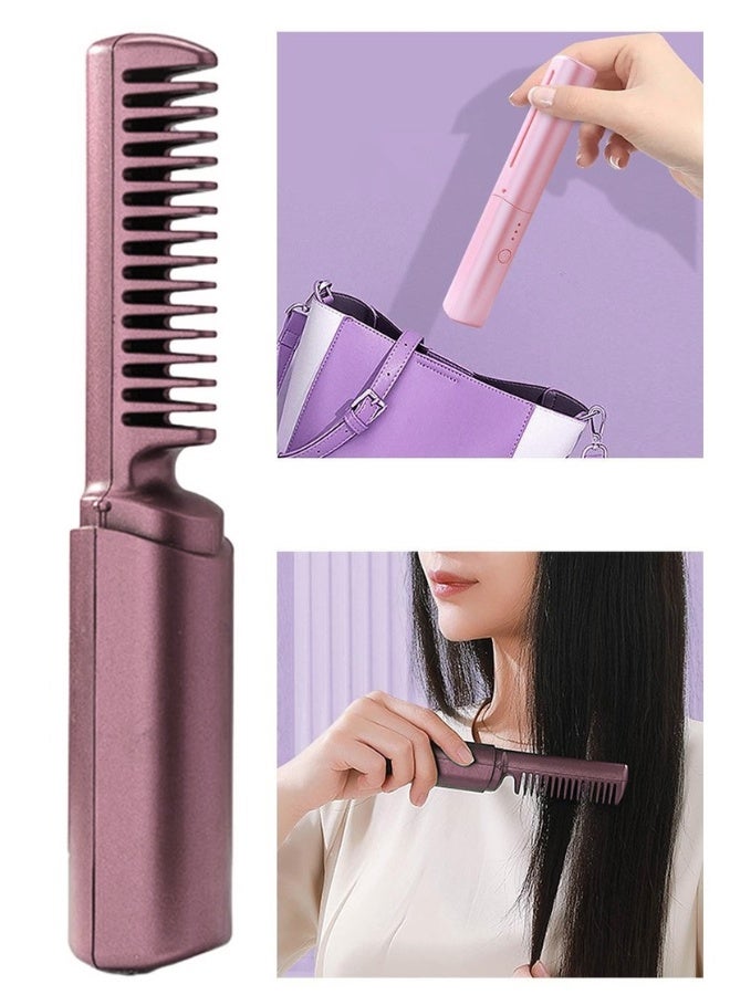 Mini Portable Hair Straightening Brush – USB Rechargeable Cordless Straightener, Anti-Frizz Ionic Technology, LCD Temperature Control Display, Quick Styling Tool for Travel, Home, and Salon - Image 1