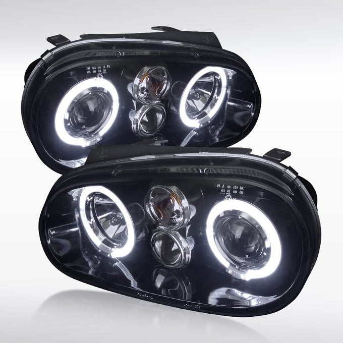 Compatible With 19992006 Volkswagen Golf Mk4 19992006 Volkswagen Gti Left Right Pair Headlamps Assembly Dual Halo Glossy Black Housing Smoke Lens Projector Headlights