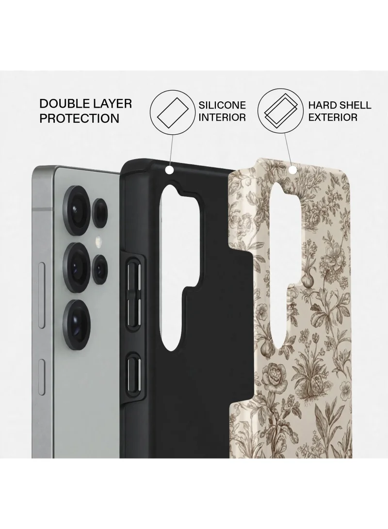 Mobcos Samsung Galaxy S24 Ultra Cream Bloom Premium Case Compatible with Hybrid Dual-Layer Hard Shell + Silicone Protection - Scratch-Resistant Shockproof Mobile Cover