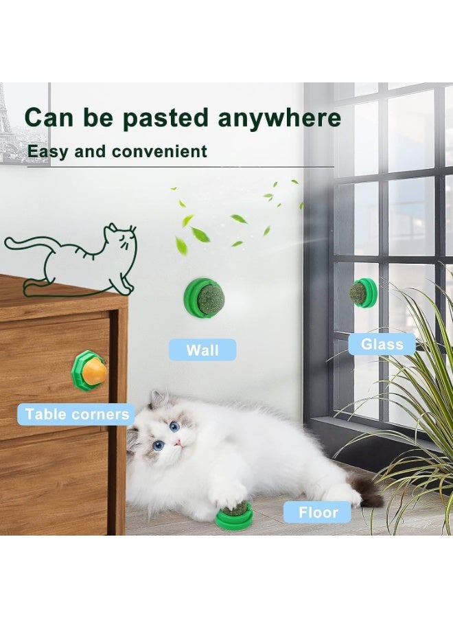 ChicAbode 4 Pcs Cat Toys, Catnip Toys Balls, Extra Cat Energy Ball, Natural Interactive Toy Edible Kitty Lick Toys, for Cats Lick Teeth Cleaning Dental Cat Ball Toy, Catnip Balls for Cats Wall, Green - Image 2
