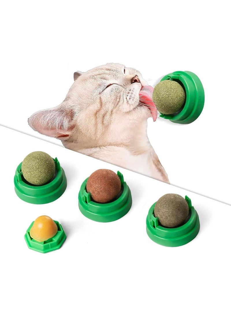 ChicAbode 4 Pcs Cat Toys, Catnip Toys Balls, Extra Cat Energy Ball, Natural Interactive Toy Edible Kitty Lick Toys, for Cats Lick Teeth Cleaning Dental Cat Ball Toy, Catnip Balls for Cats Wall, Green - Image 1