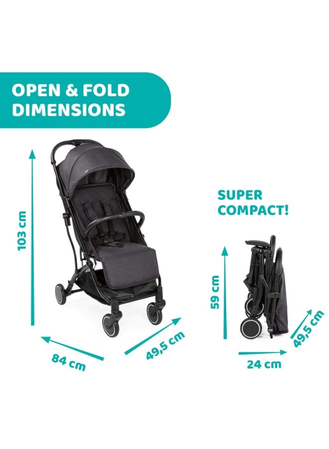 شيكو عربة أطفال شيكو ترولي مي مع قضيب حماية أمامي، مناسبة للأطفال من عمر 0-3 سنوات (أولاد وبنات)، سهلة الحمل والتنقل، مسند ظهر قابل للإمالة مع تعديل متعدد المستويات، قابلة للطي بيد واحدة، غطاء مطري مرفق، مظلة مزودة بنافذة شبكية، (حتى 15 كجم، لون أسود حجري) - Image 3