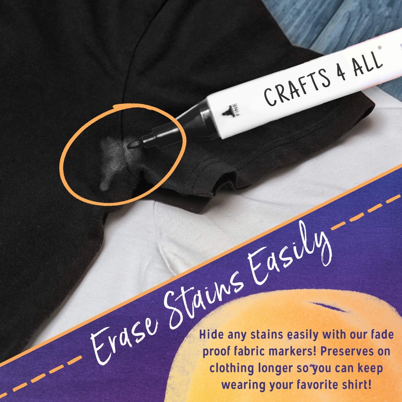 Crafts 4 ALL أقلام تلوين القماش من كرافتس 4 أول للملابس - عبوة من 2، لا تتلاشى، أقلام قماش دائمة ذات طرفين - لا تسرب، أقلام تلوين قابلة للغسل في الغسالة لتزيين القماش - قلم غسيل، يمسح البقع بسهولة - Image 5