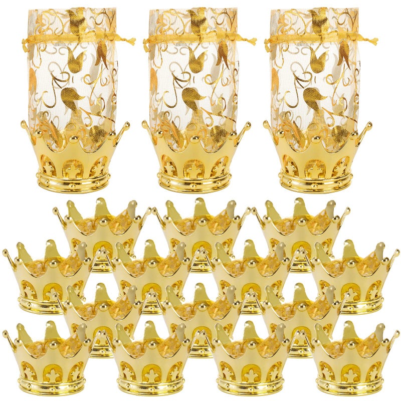 WUWEOT 36 Pack Crown Candy Holder Party Favors Fillable Crown Goblet with Pouch Decorative Gold Candy Favor Containers for Baby Shower Princess Birthday Party Supplies