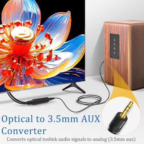 Tackston 192KHz DAC Optical to 35mm Converter Optical Audio Cable to AUX Adapter Unidirectional from Digital to Analog SPDIF to Aux Cable for Connecting TV Optical to Speaker Headphone AUX - Image 3
