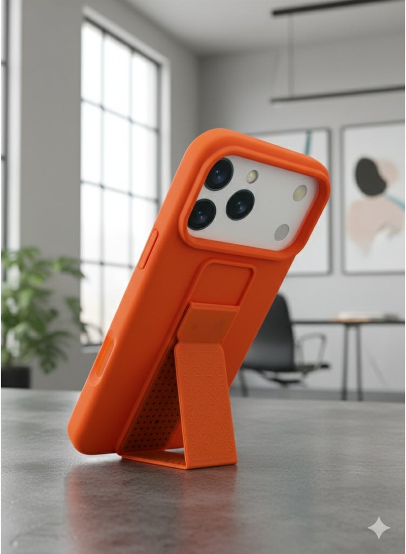 general Orange Dual-Layer Shockproof Case with Built-in Kickstand for iPhone 17 Pro Max - Heavy Duty Protection Phone Cover - Image 1