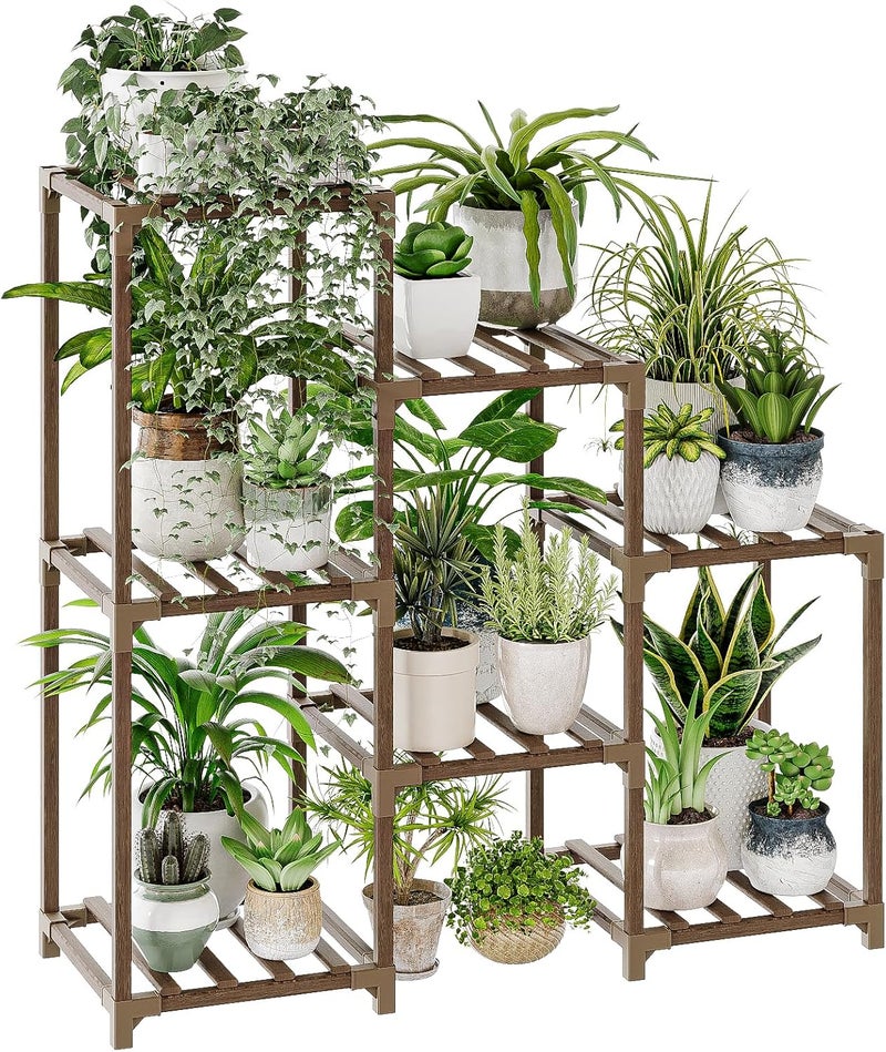 Bamworld Plant Stand Indoor Plant Shelf Outdoor Wood Plant Rack for Multiple Plants 3 Tiers Ladder Plant Holder for Living Room Patio Boho Home Decor for Gardening - Image 1