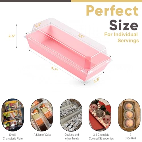 Leafiew 50 Pack 7.5x3.3 Inches Small Clear Treat Boxes-Dessert Boxes To Go-Disposable Paper Mini Containers for Cookie, Cake Slice, Charcuterie, Bakery, Pastry, Strawberry, Baked Goods Packaging(Pink) - Image 2