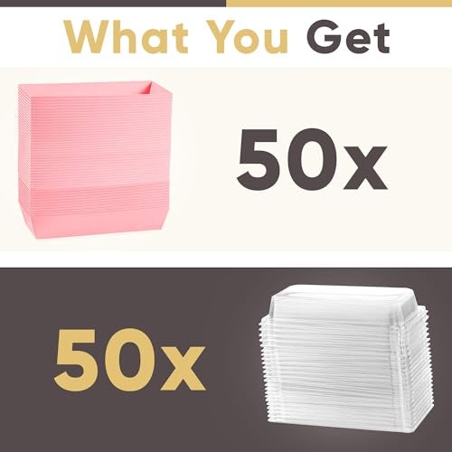Leafiew 50 Pack 7.5x3.3 Inches Small Clear Treat Boxes-Dessert Boxes To Go-Disposable Paper Mini Containers for Cookie, Cake Slice, Charcuterie, Bakery, Pastry, Strawberry, Baked Goods Packaging(Pink) - Image 3