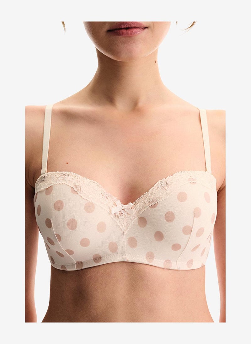 Penti Women Lotus Mesh Cream/Pink Strapless Wired Bra - Image 3