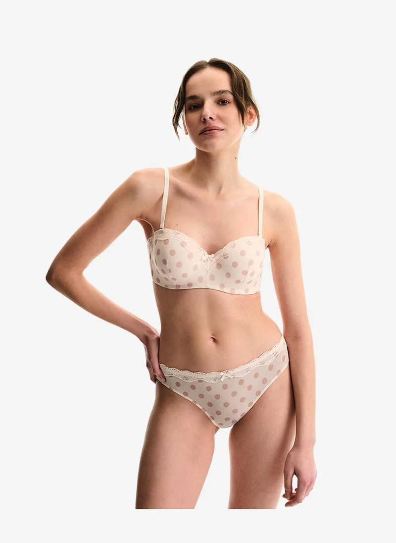 بنتي Women Lotus Mesh Cream/Pink Strapless Wired Bra