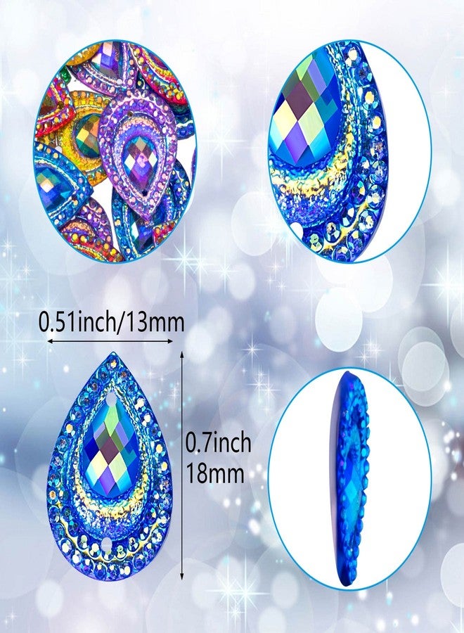 ANCIRS 125pcs 13x18mm AB Color Waterdrop Rhinestones Buttons for Costume, Resin Sew-on Mixed Color Diamond Crystal Glitter Decor Flatback Rhinestones Buttons for DIY Crafts Wedding Dress Decorations - Image 3