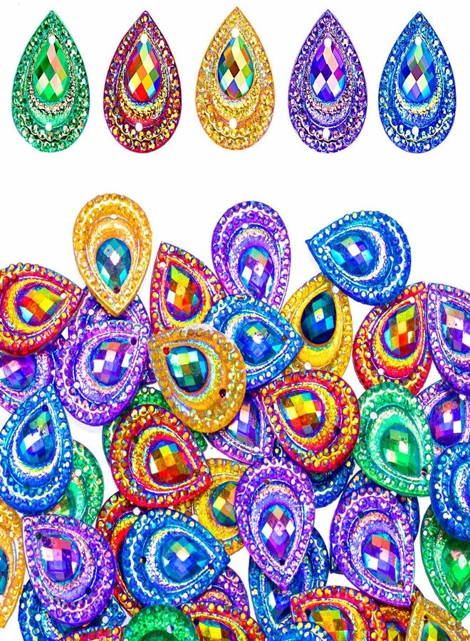 ANCIRS 125pcs 13x18mm AB Color Waterdrop Rhinestones Buttons for Costume, Resin Sew-on Mixed Color Diamond Crystal Glitter Decor Flatback Rhinestones Buttons for DIY Crafts Wedding Dress Decorations - Image 1