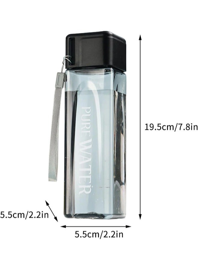 شيبشيب قارورة شرب مربّعة شفّافة، قارورة مياه رياضية مانعة للتسرب مزودة بحبل، للّياقة البدنية وصالة الألعاب الرياضية والاستخدام الخارجي، بسعة 500 مل، بأبعاد 19.5 × 5.5 × 5.5 سم - Image 5