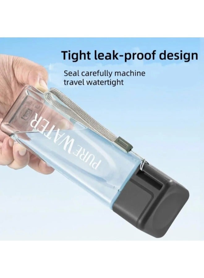 شيبشيب قارورة شرب مربّعة شفّافة، قارورة مياه رياضية مانعة للتسرب مزودة بحبل، للّياقة البدنية وصالة الألعاب الرياضية والاستخدام الخارجي، بسعة 500 مل، بأبعاد 19.5 × 5.5 × 5.5 سم - Image 3