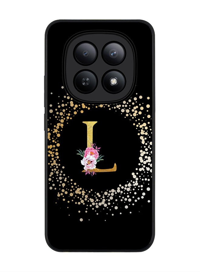 For Xiaomi Redmi Note 15 5G / Poco M8 Case,Slim fit Camera Protection, Shockproof Thin Phone cover  - Custom Monogram Floral - L ( Black )