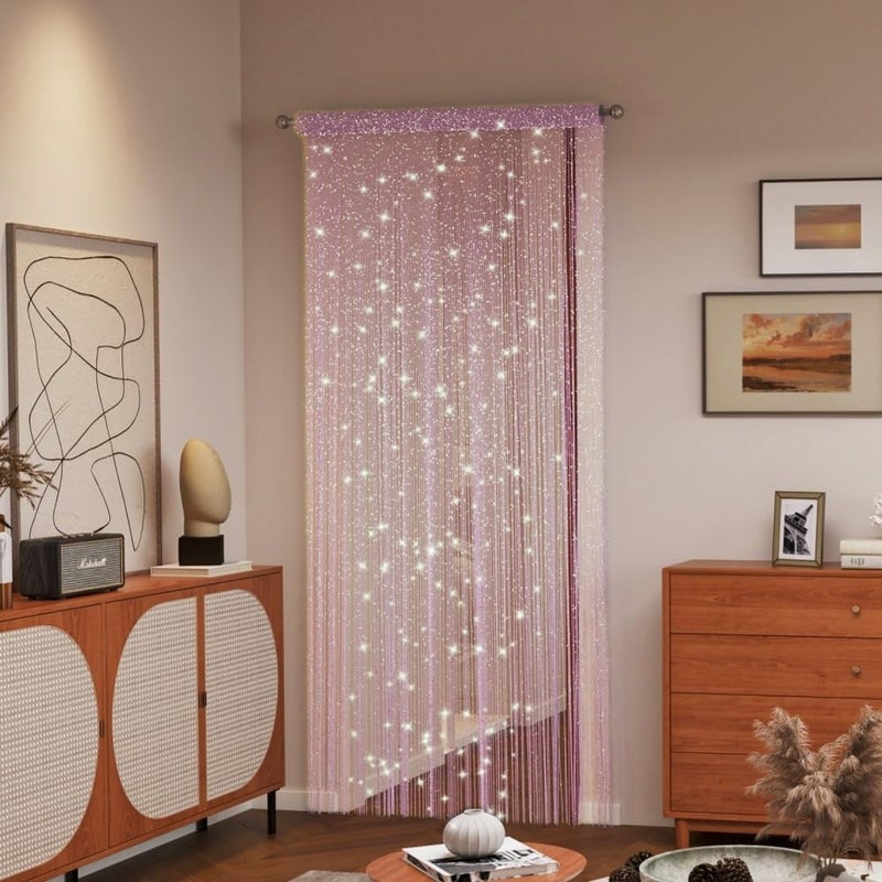ave split Decorative Door String Curtain Wall Panel Fringe Window Room Divider Blind Divider Tassel Screen Home 100cm*200cm (pink18) - Image 1
