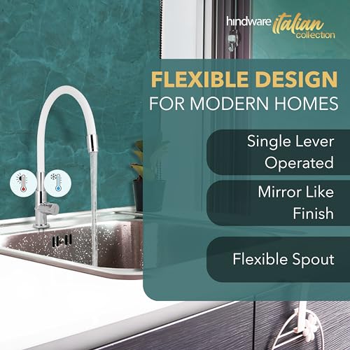 Hindware F920001CP Single Lever Hot and Cold Sink Mixer with Flexible Spout (White), Kitchen Mixer Tap - Image 2